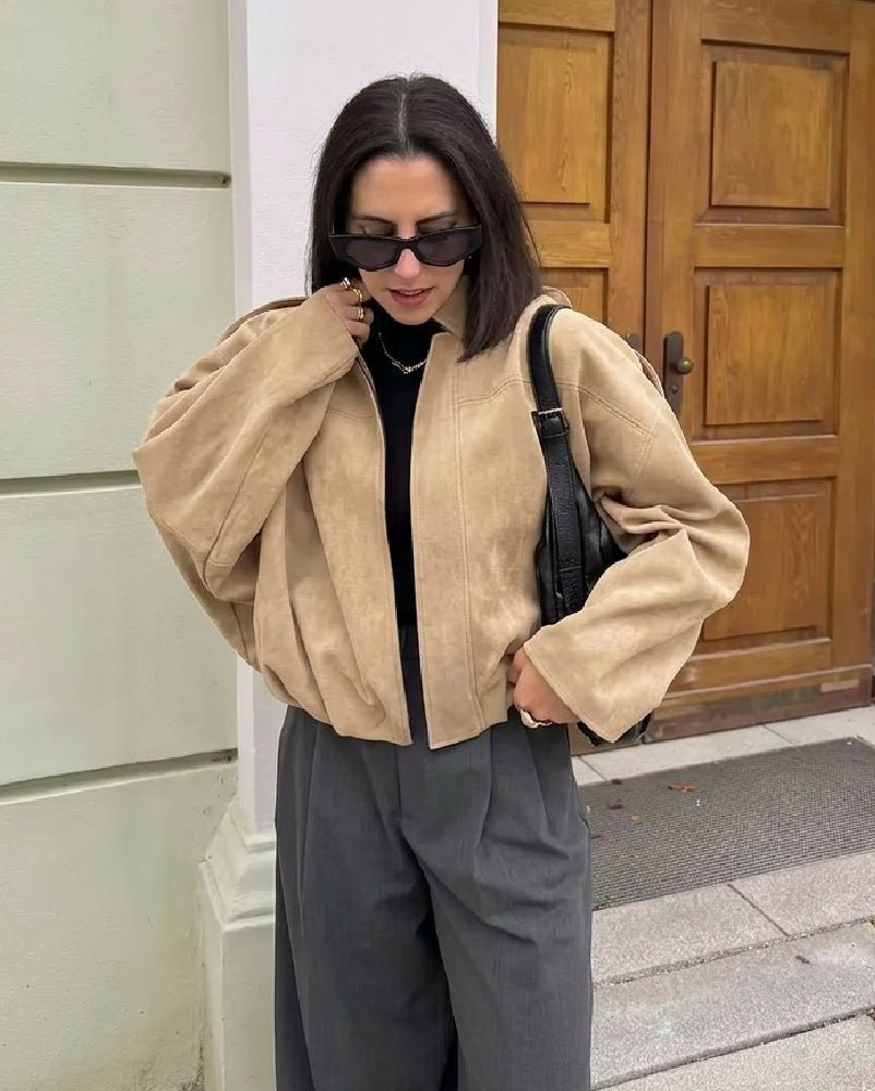 Stilvolle Oversized-Jacke in Veloursoptik mit Reissverschluss