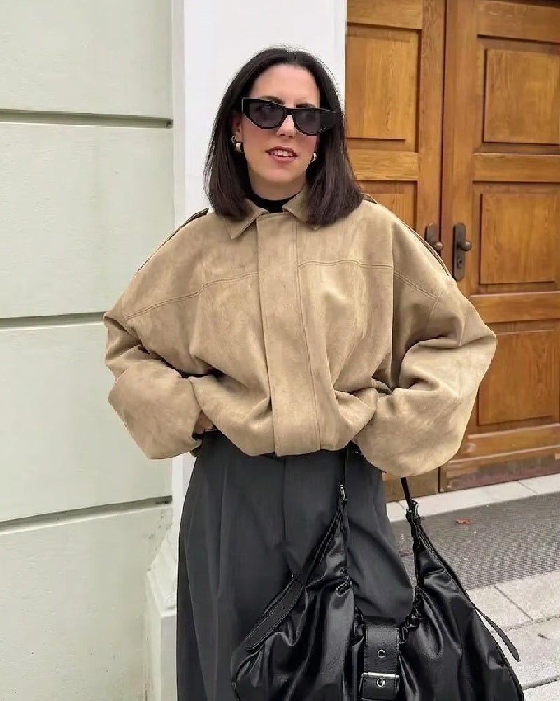 Stilvolle Oversized-Jacke in Veloursoptik mit Reissverschluss