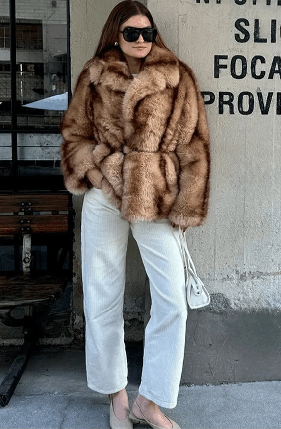 OLANE Stylish Soft Faux Fur Coat BrownLWomen's Coats & Jackets