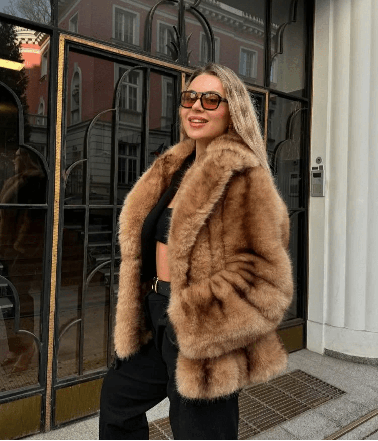 OLANE Stylish Soft Faux Fur Coat BrownXLWomen's Coats & Jackets