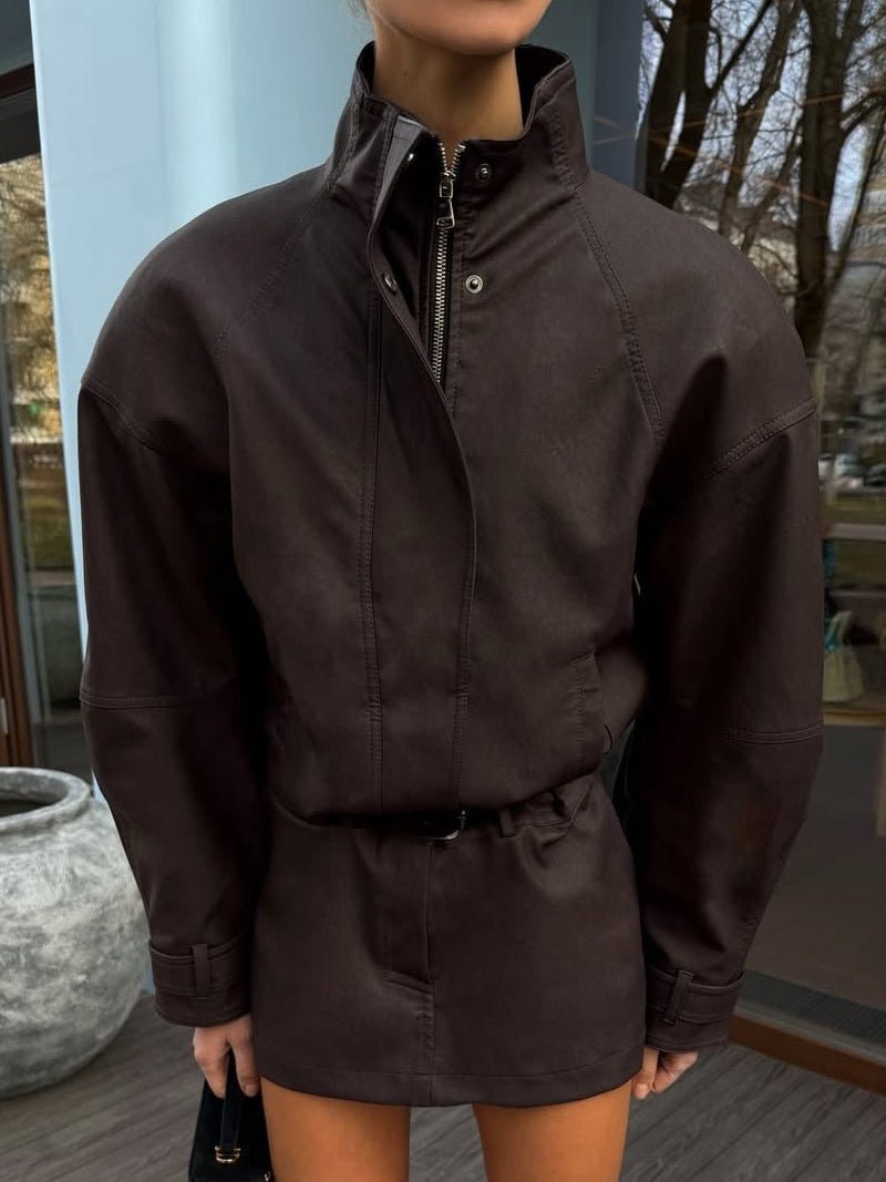 Set aus Kurzjacke in Wildlederoptik und Minirock