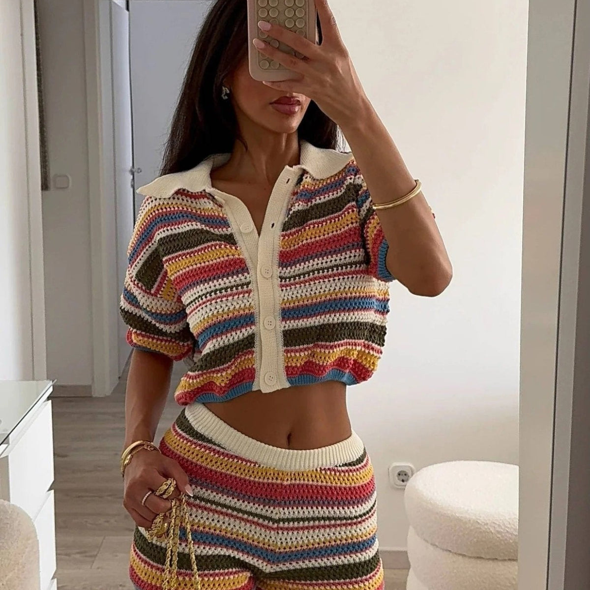 Teresa – Gestreiftes Häkel-Co-ord-Set