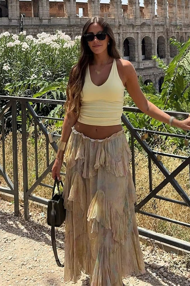 OLANE Tiered Ruffle Boho Maxi Skirt MWomen's Bottoms