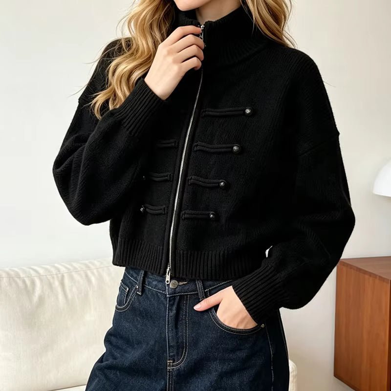 OLANE Turtleneck Zip Knit Cardigan BlackOne sizeWomen's Sweaters & Cardigans