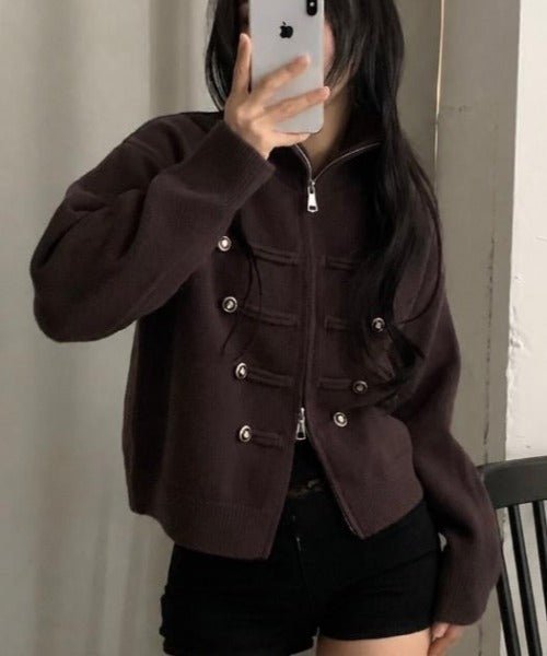 OLANE Turtleneck Zip Knit Cardigan BrownOne sizeWomen's Sweaters & Cardigans