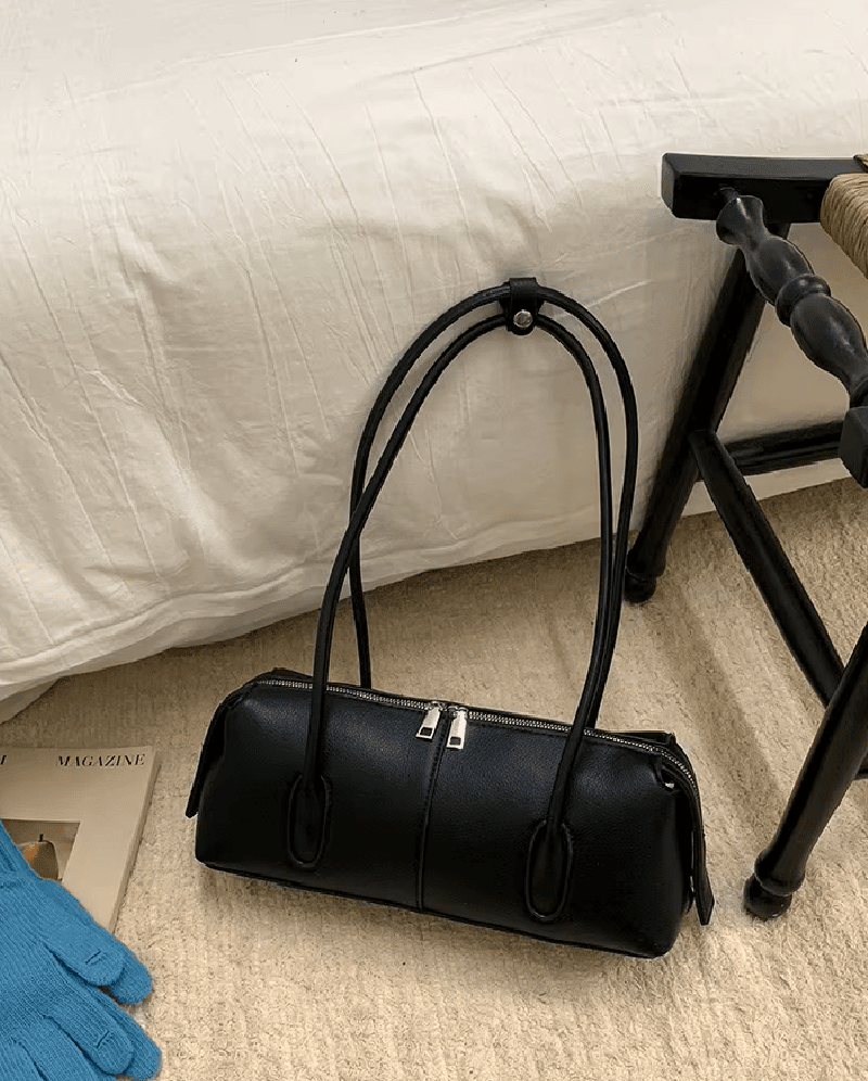 Zylindrische Kunstleder-Schultertasche im Vintage-Stil