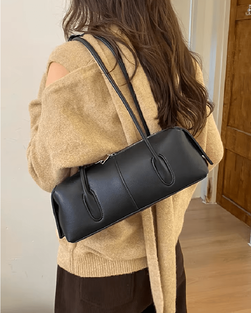 Zylindrische Kunstleder-Schultertasche im Vintage-Stil