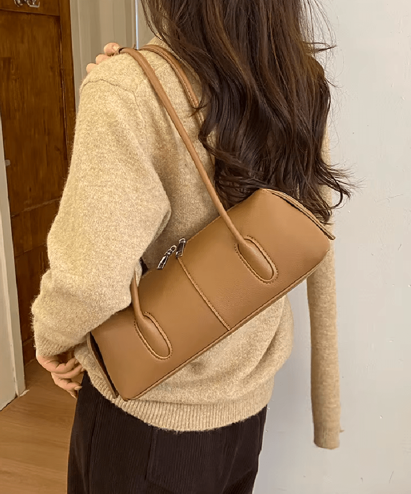 Zylindrische Kunstleder-Schultertasche im Vintage-Stil