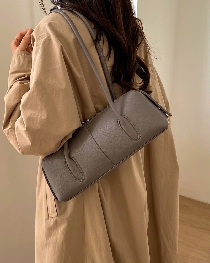 Zylindrische Kunstleder-Schultertasche im Vintage-Stil