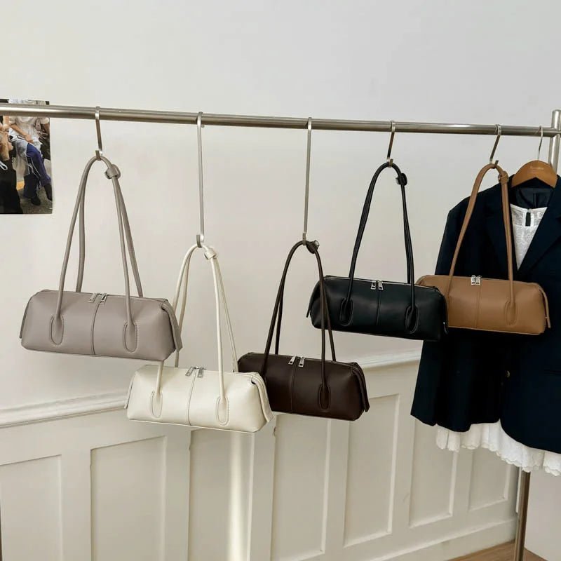 Zylindrische Kunstleder-Schultertasche im Vintage-Stil