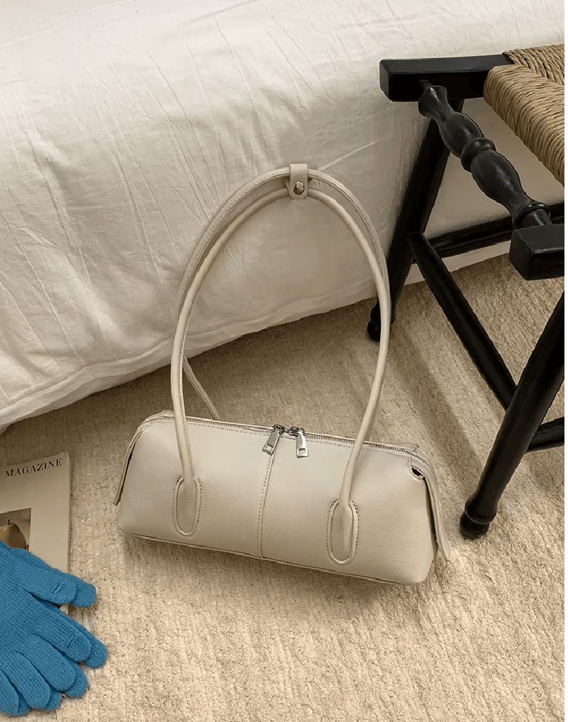 Zylindrische Kunstleder-Schultertasche im Vintage-Stil