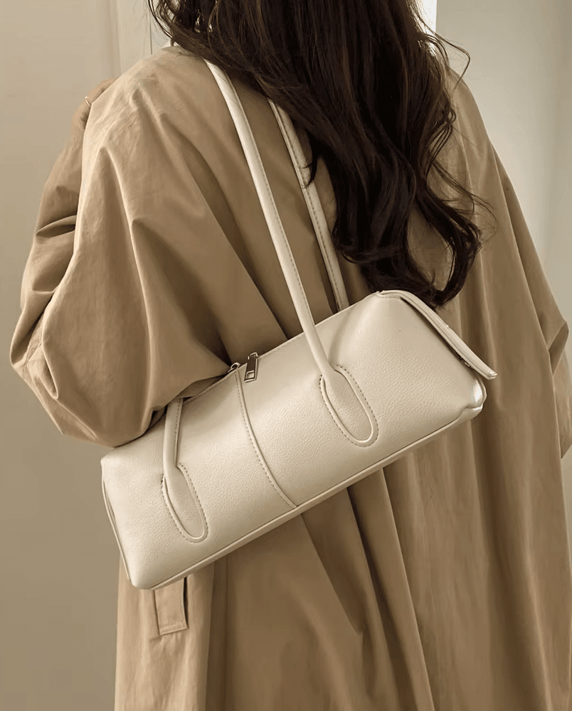 Zylindrische Kunstleder-Schultertasche im Vintage-Stil