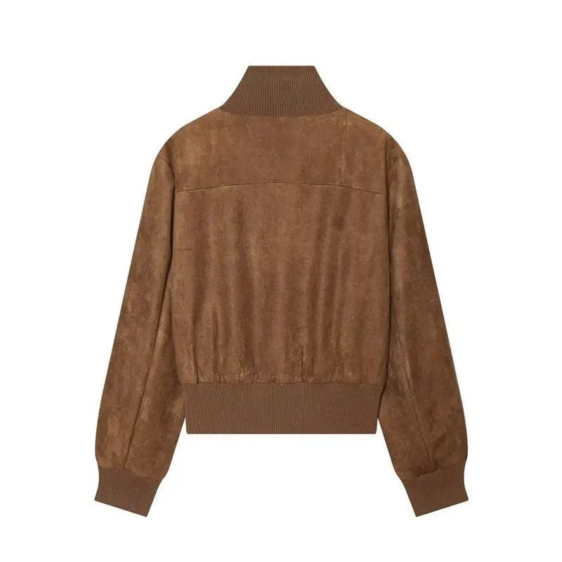 OLANE Vintage Faux Suede Bomber Jacket WhiteXSWomen's Coats & Jackets