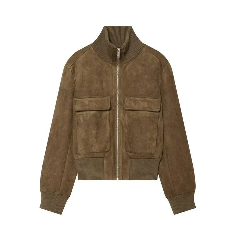 OLANE Vintage Faux Suede Bomber Jacket WhiteXSWomen's Coats & Jackets