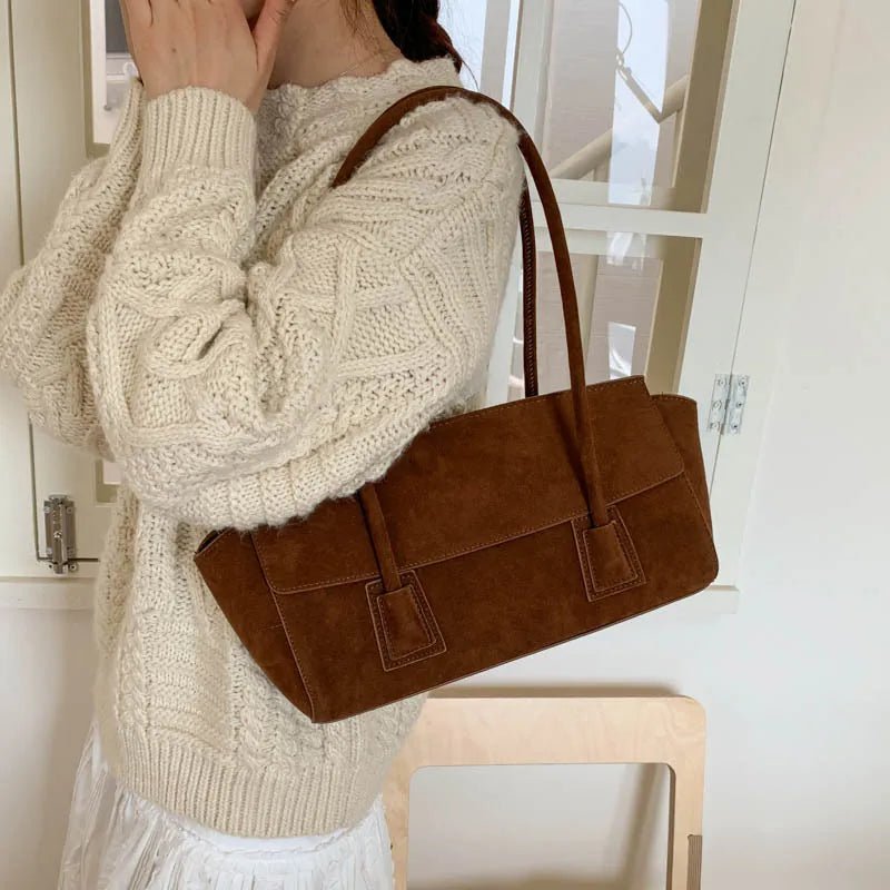 OLANE Vintage Faux Suede Shoulder Bag BrownWomen's Handbags