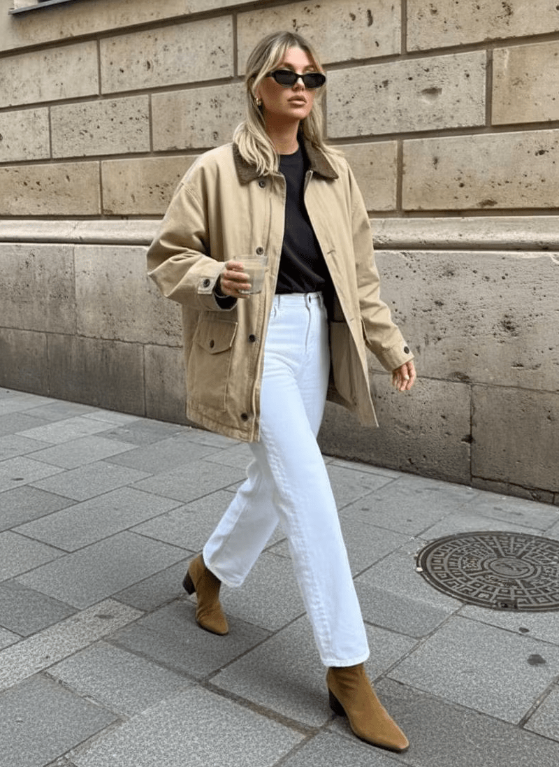 Lange Canvas-Utility-Jacke im Vintage-Stil