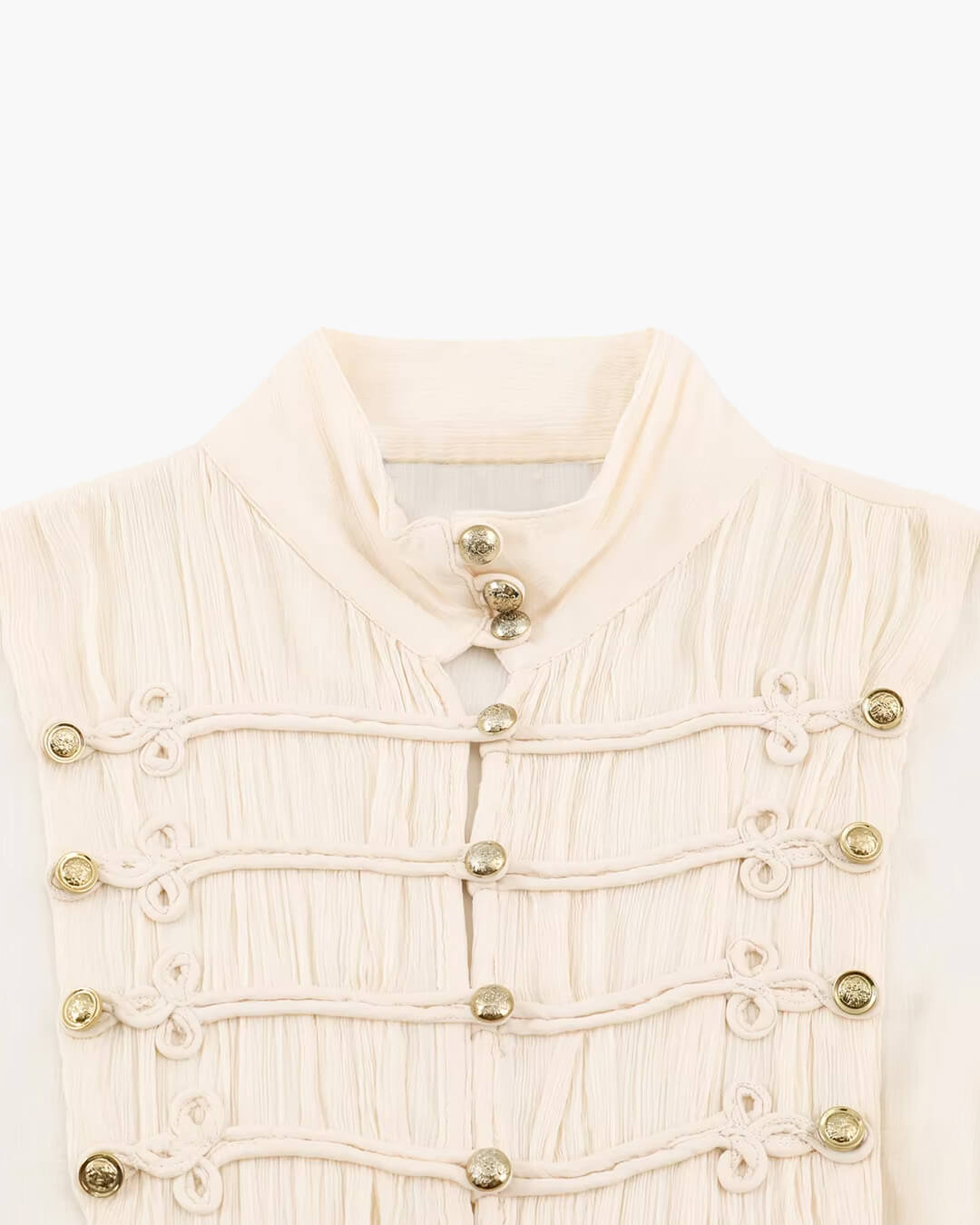 OLANE Vintage Stand Collar Frog Button Blouse BeigeSBlouse
