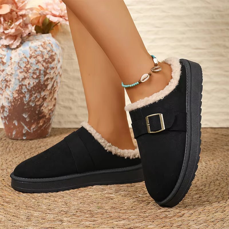 OLANE Warm Faux Fur Lined Suede Clogs Black39Shoes