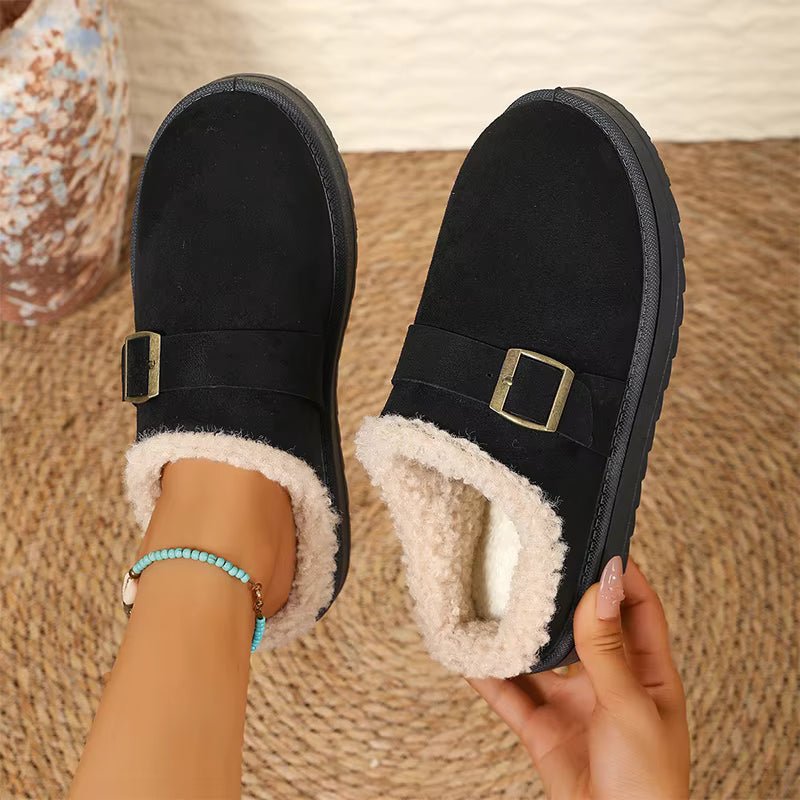 OLANE Warm Faux Fur Lined Suede Clogs Black40Shoes