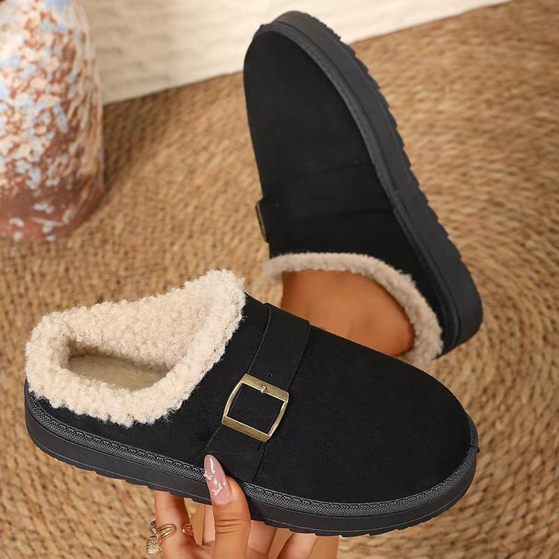 OLANE Warm Faux Fur Lined Suede Clogs Black41Shoes