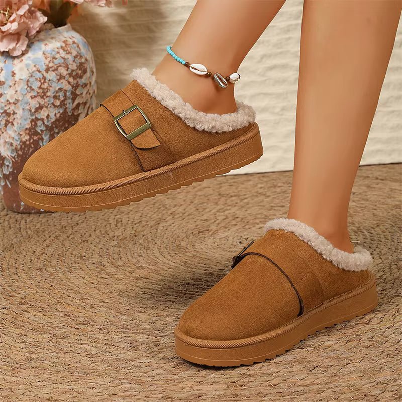 OLANE Warm Faux Fur Lined Suede Clogs Tan37Shoes