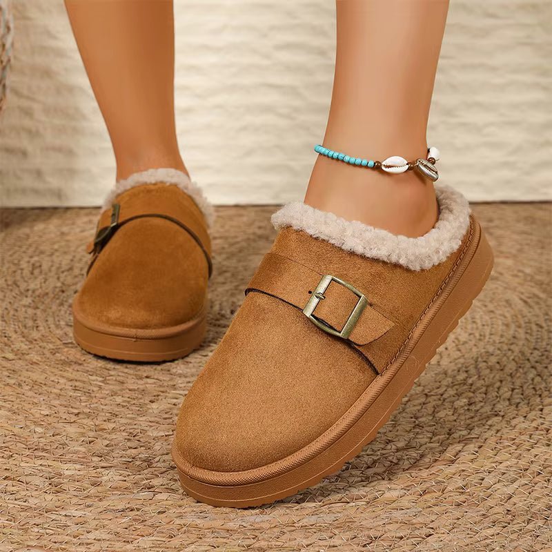 OLANE Warm Faux Fur Lined Suede Clogs Tan38Shoes