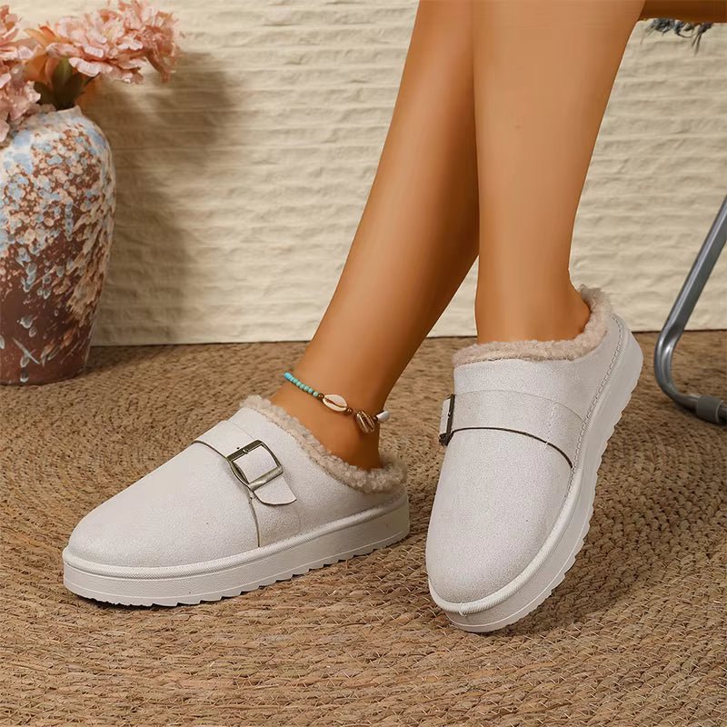 OLANE Warm Faux Fur Lined Suede Clogs White36Shoes