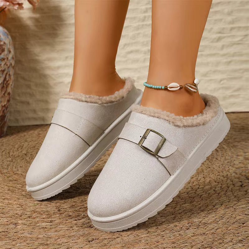 OLANE Warm Faux Fur Lined Suede Clogs White37Shoes