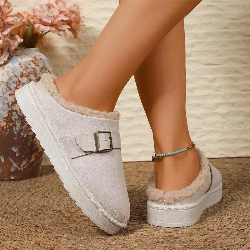 OLANE Warm Faux Fur Lined Suede Clogs White38Shoes