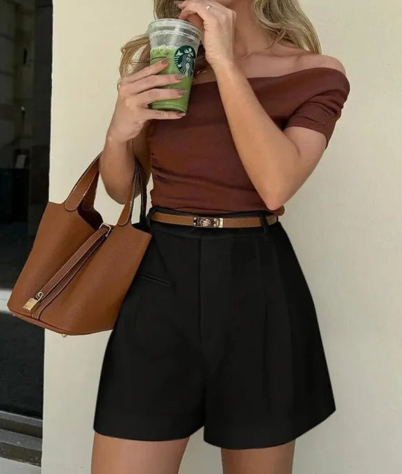 Rebecca – weite, hochtaillierte, massgeschneiderte Shorts