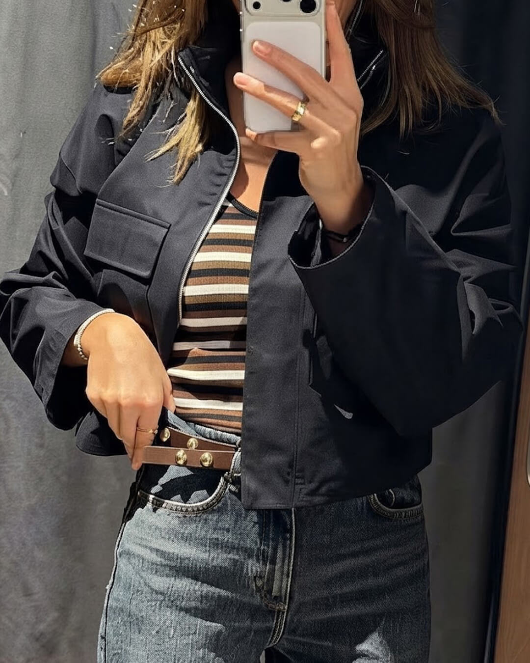 OLANE Zip Up Slouchy Cropped Jacket BlackMJacket