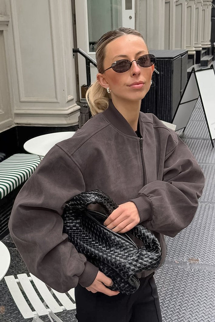 Bomberjacke in Wildlederoptik mit Reissverschluss
