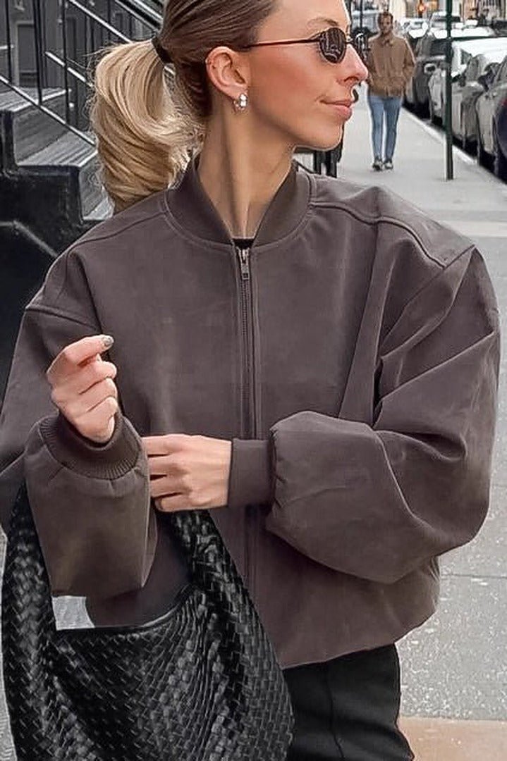 Bomberjacke in Wildlederoptik mit Reissverschluss