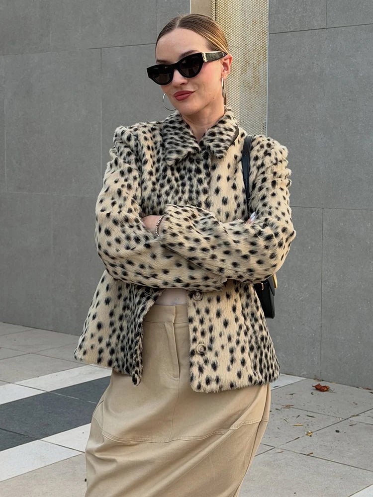 Cappotto in Pelliccia Sintetica con Stampa Leopardo e Revers
