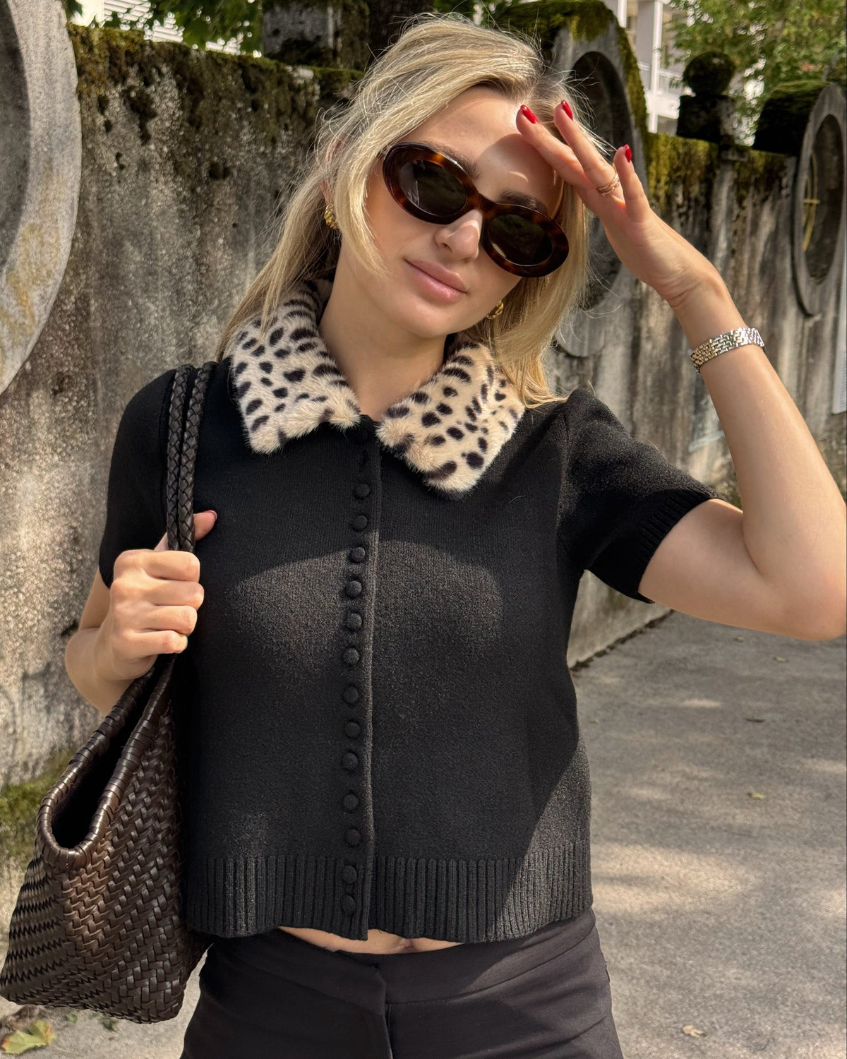 Top Cardigan in Maglia Bambi con Pelliccia Sintetica