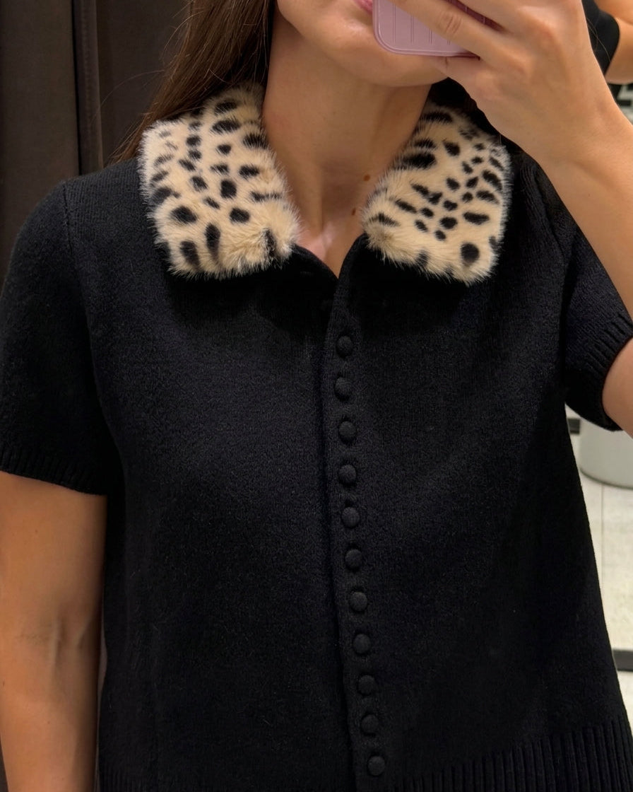 Top Cardigan in Maglia Bambi con Pelliccia Sintetica
