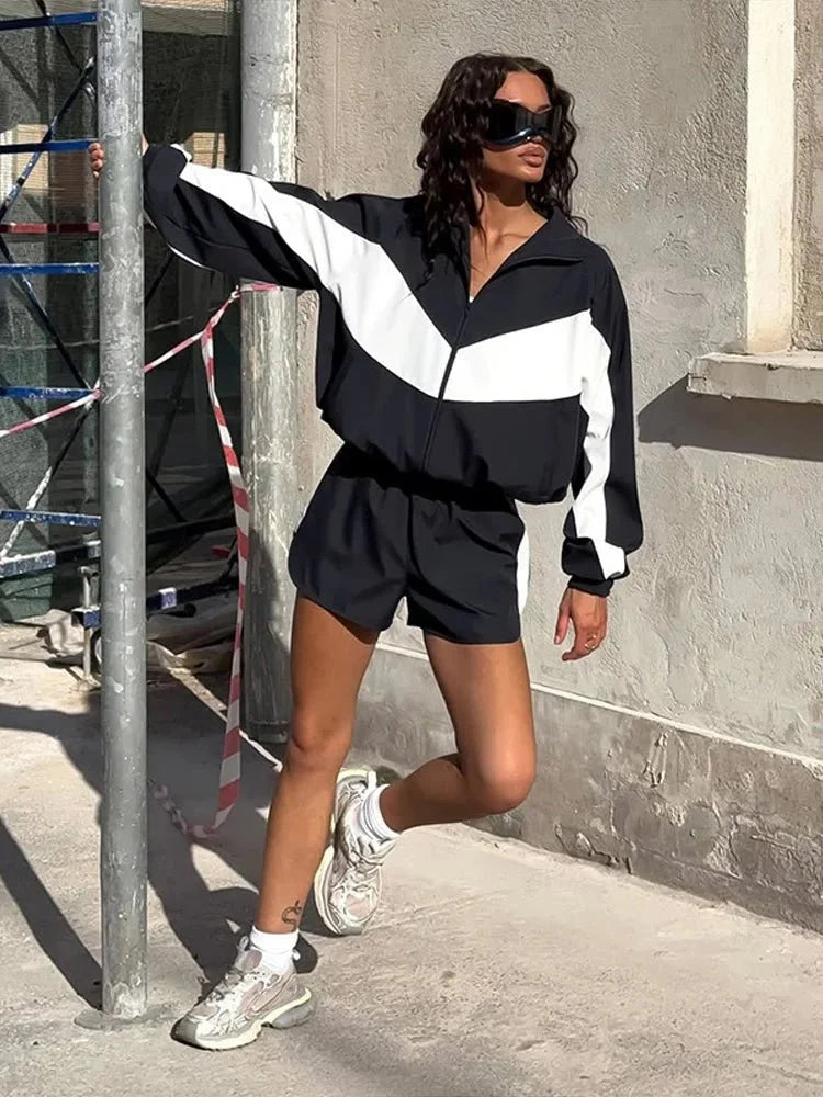 Colorblock Jacket and Shorts Sport Set