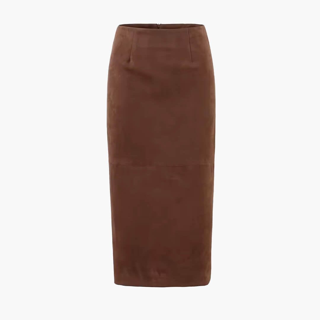 High-Waist Pencil Faux Suede Midi Skirt