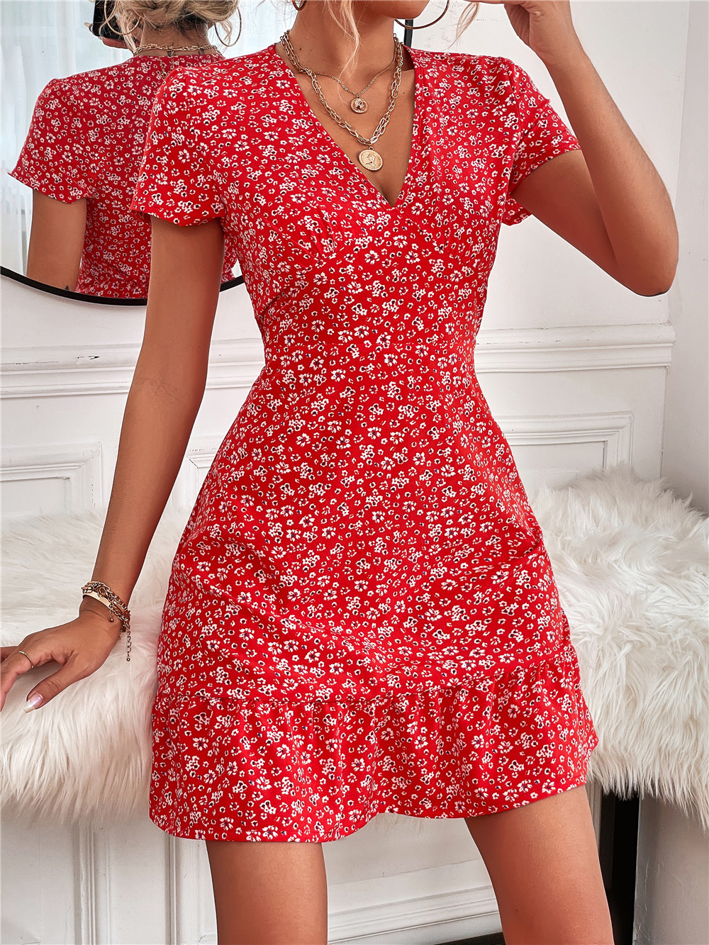 Zoe Blumen-Minikleid mit Puff-Ärmeln