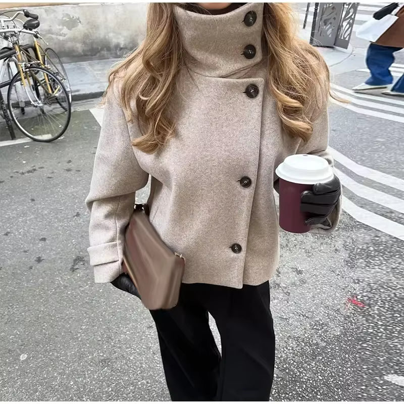 Stylish Stand Collar Jacket with Pockets
