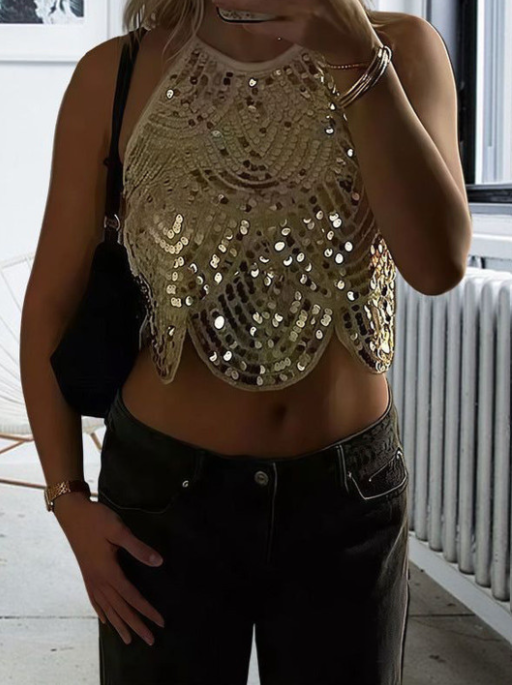 Ruth top dos nu à paillettes en style halter