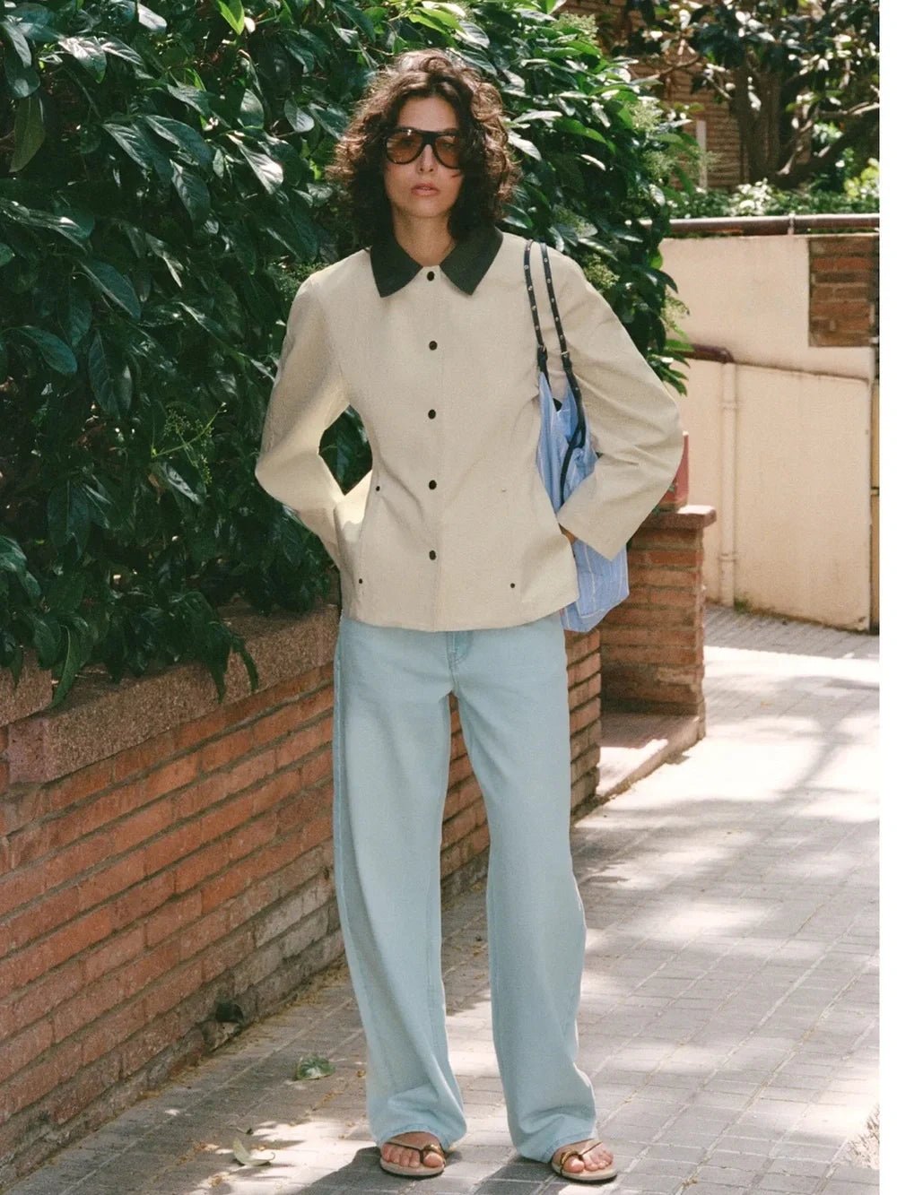 Contrast Collar Peplum Jacket