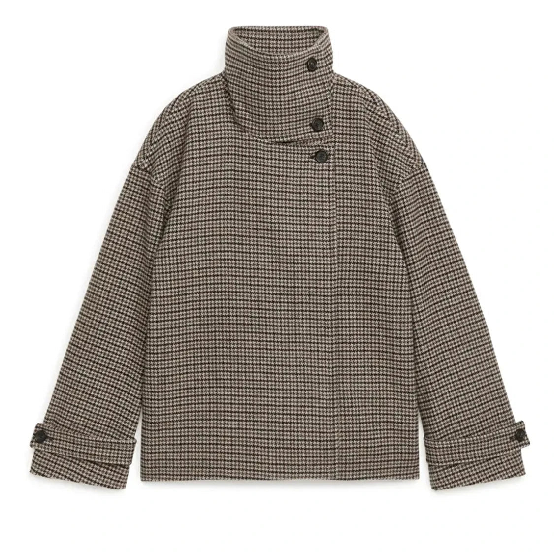 Classic Houndstooth Buttoned Collar Jacket