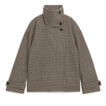 Classic Houndstooth Buttoned Collar Jacket