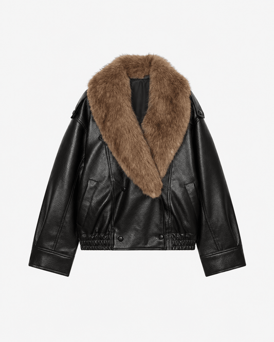 OLANE Alice Faux Leather Jacket Fur Collar BlackSWomen's Coats & Jackets