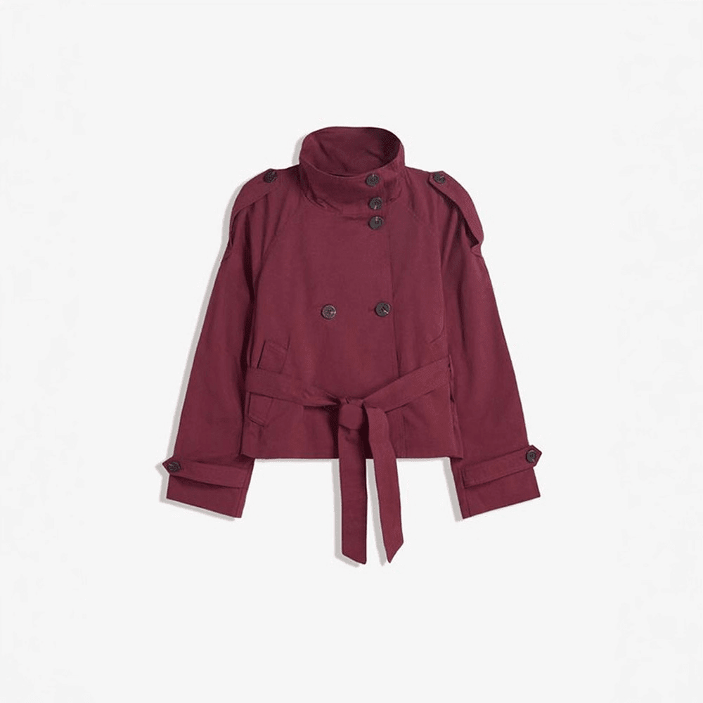 OLANE Alicia Waist-Cinching Belted Trench Coat BurgundyXSWomen's Coats & Jackets