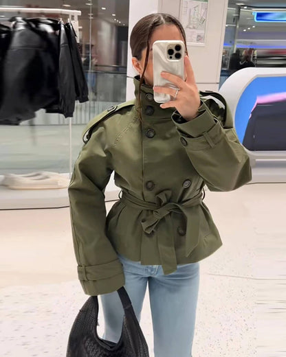 OLANE Alicia Waist-Cinching Belted Trench Coat OliveXSWomen's Coats & Jackets