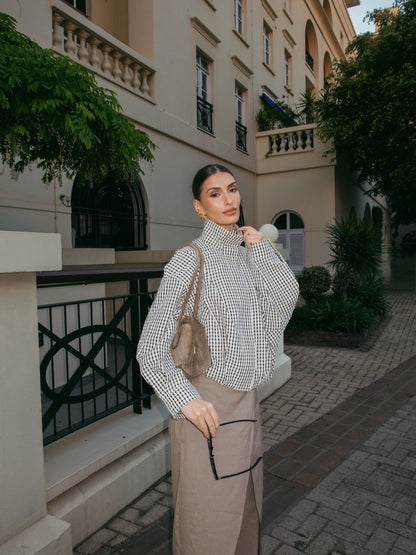 OLANE Amy Plaid Funnel Neck Jacket MWomen's Coats & Jackets
