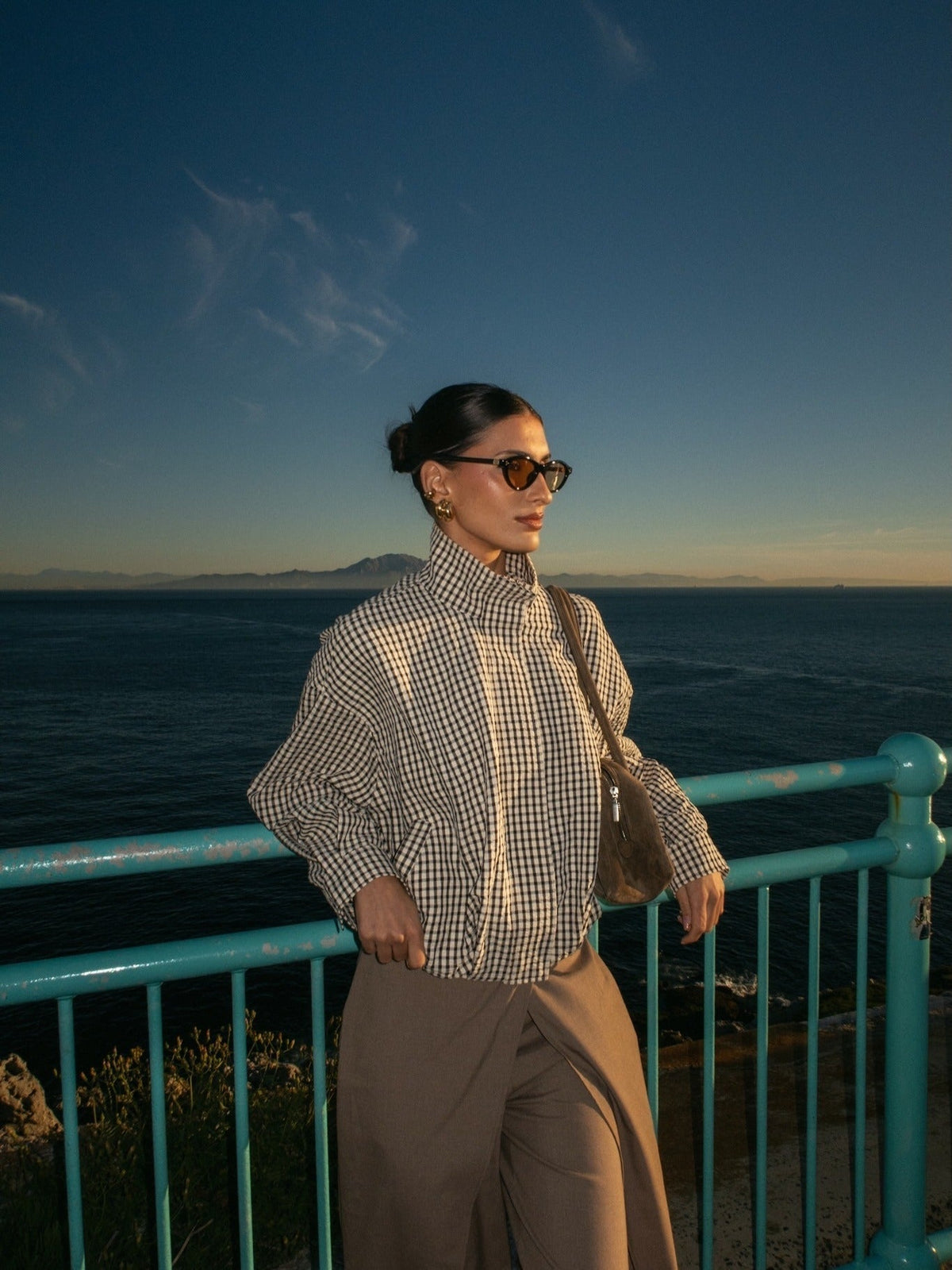 OLANE Amy Plaid Funnel Neck Jacket SWomen's Coats & Jackets