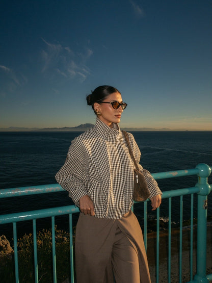 OLANE Amy Plaid Funnel Neck Jacket SWomen's Coats & Jackets